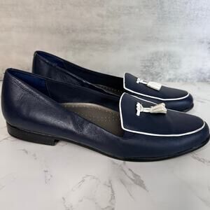 Trotters Shoes Navy Womens 13M Leana Loafer Leather Flat Slip On Low Top Casual